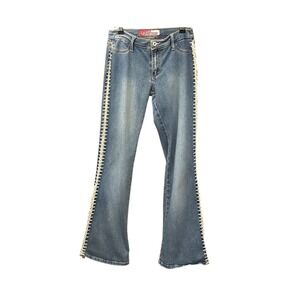 Y2K Lazer Jeans Crochet Flare Low Rise Boho Festival Denim